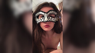 Russian porn with talk : Do you want me to fuck your tight anus? Cutie in mini skirt and stockings fucks ass doggy style