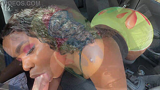 Big Ass Ebony Gets Fucked Through a Hole in Her Tight Shorts on Her Way to the Car Wash