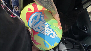 Big Ass Ebony Gets Fucked Through a Hole in Her Tight Shorts on Her Way to the Car Wash