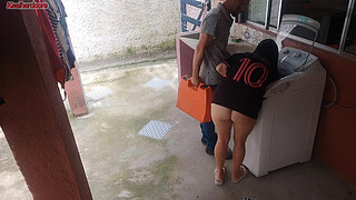 Married housewife pays washing machine repairman with her ass while husband is away