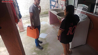 Married housewife pays washing machine repairman with her ass while husband is away