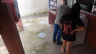 Married housewife pays washing machine repairman with her ass while husband is away