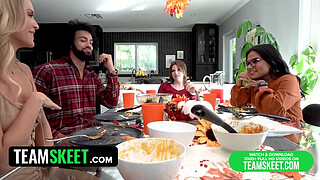 Thanksgiving Lunch With The Besties Turns Into A Hot Foursome Of Three Girls Sharing One Cock