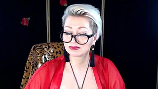 Mature wife for sale-11! (Aimee Hot MILF). Perky masturbation of a cool mature bitch in red lingerie and stockings!