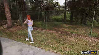 BANGBROS - Sawyer Kelly Gets Her Shaved Tight Pussy Stretched By A Huge Dick In The Bang Bus