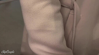 Cute Girl has fun in the whole furniture store - risky public handjob and fuck !