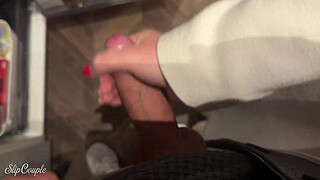 Cute Girl has fun in the whole furniture store - risky public handjob and fuck !