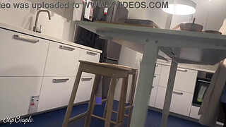 Cute Girl has fun in the whole furniture store - risky public handjob and fuck !