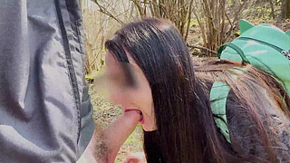 Lara seduces a stranger in the woods and takes him in her mouth