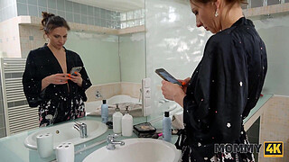 MOMMY4K. Mature Czech Janet Alfano started taking a hot shower and ended up fucking a young cock