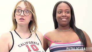 Putalocura - The young blonde woman Emejota shares cum with the Colombian brunette Paris in a kinky bukkake