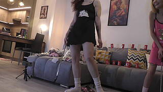 Fake fashion shooting turns into an amateur porno casting and a countdown handjob cum challenge contest for horny skinny small tits hot and sexy long legs amateur babes