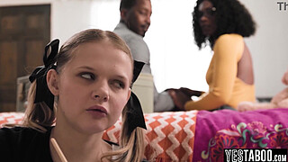 Tiny stepdaughter gets her hairy teen pussy plowed by her big dick black stepdad