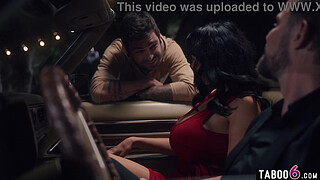 Cuckold in public with a random guy while sucking off her husband