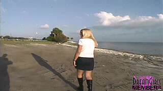 Hot Blonde Bares Her Pierced Pussy At A Public Beach