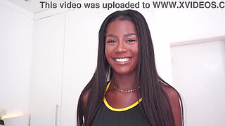 20 years Brazilian tall ebony beauty with perfect breasts, Jenny Pretinha gets fucked 2 white cocks (DAP, Anal, farting, monster cock, IR - WM/BW) OB521