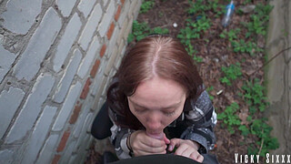 REAL fast risky blowjob behind the garages. CUMMED MOUTH FULL AND MADE HER SWALLOW