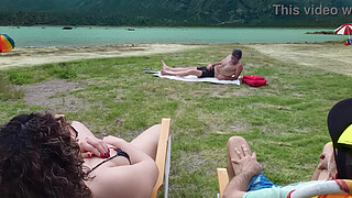 Voyeur masturbates on the beach while I touch myself