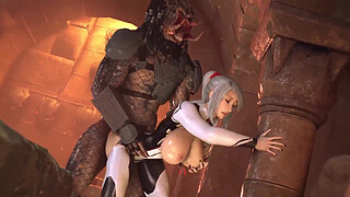 Animated bitch thanked the monster with anal and blowjob for saving - 3d hard rough sex