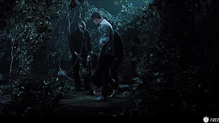 Busty Chick Freezes In Time And Gets Fucked By Three Dudes In The Forest
