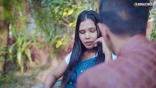 Desi Step Sister takes her brother's big dick in her mouth in the public garden, Hindi audio