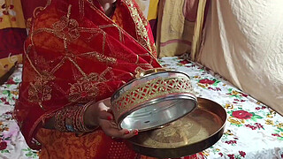 Desi married bhabhi karwa chauth Puja with Dever clear Hindi audio