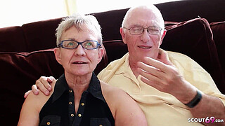 Old Granny Wife and husband at First MMF Threesome Sex with Big Dick Boy