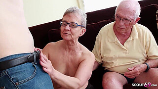 Old Granny Wife and husband at First MMF Threesome Sex with Big Dick Boy