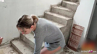 Cute German Teen caught Worker Jerk and tricked in MMF 3Some at Public Building