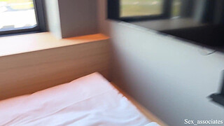 "Sharing is caring". Stepmother shares the hotel bed and her ass with a stepson