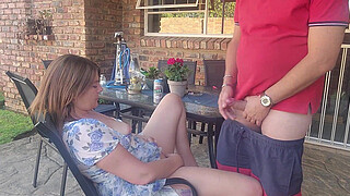 Mutual masturbation Caught my friends wife fingering herself on the patio so i joined her