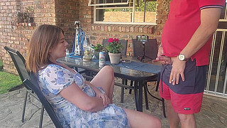 Mutual masturbation Caught my friends wife fingering herself on the patio so i joined her