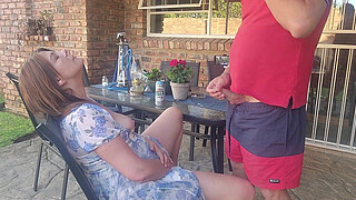 Mutual masturbation Caught my friends wife fingering herself on the patio so i joined her