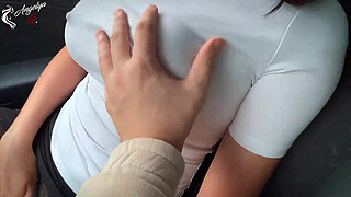 My boss's wife wants to suck my dick in the car, big tits!