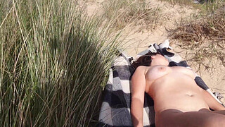 Suddenly a Stranger sneaks up and starts Touching my hairy Pussy on the Beach