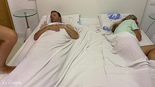 Wife woke up when she heard noises and saw that her husband is having sex with their girlfriend - real cuckquean wife