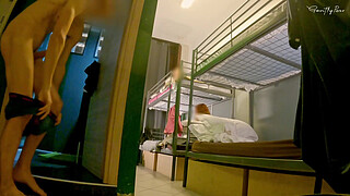 HOSTEL MIXED ROOM: shower flashing masturbation