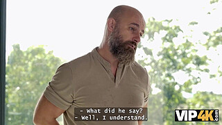 VIP4K. Hot Una Fairy with natural tits sucked her BF's cock and then fucked his old man