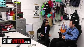 Nefarious Mall Cop Lays Down For A Young Asian Thief By Banging Her Pussy On His Desk - Shoplyfter