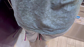 Dormmate-girl gets cum in mouth and hair while there is no one in the kitchen except us