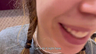 Dormmate-girl gets cum in mouth and hair while there is no one in the kitchen except us