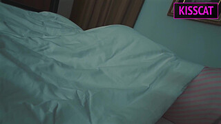 Step mom watched horror and came step son for share bed, but got rough fuck with surprise facial