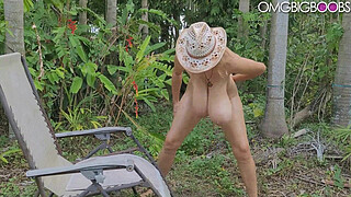 Hairy nudist with saggy breasts