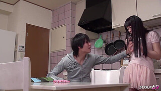 Virgin Japanese Teen seduce to Creampie Fuck by Classmate when home alone