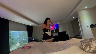 Maid fucks her boss and takes off the condom