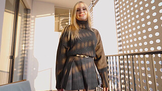 Sexy blonde cheats on her husband who's in the bathroom with a TV handyman