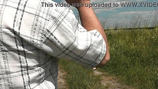 Random man pees. My slut wife saw random man on street who wanted to pee. Wife came up to him, unzipped pants and held his peeing dick in fingers. Naked men dressed women. Public. Outdoor. Outside. MILF. Beauty. Short skirt. Handjob. Fingering. In public