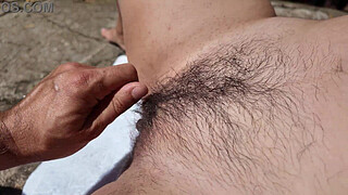 An impudent Voyeur Fingered a Naked Milf on a Nudist Beach in the Forest