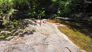 An impudent Voyeur Fingered a Naked Milf on a Nudist Beach in the Forest