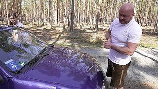 Bavarian Nerd Teen with Glasses TinyEmily get Fucked by Stranger at Car Break